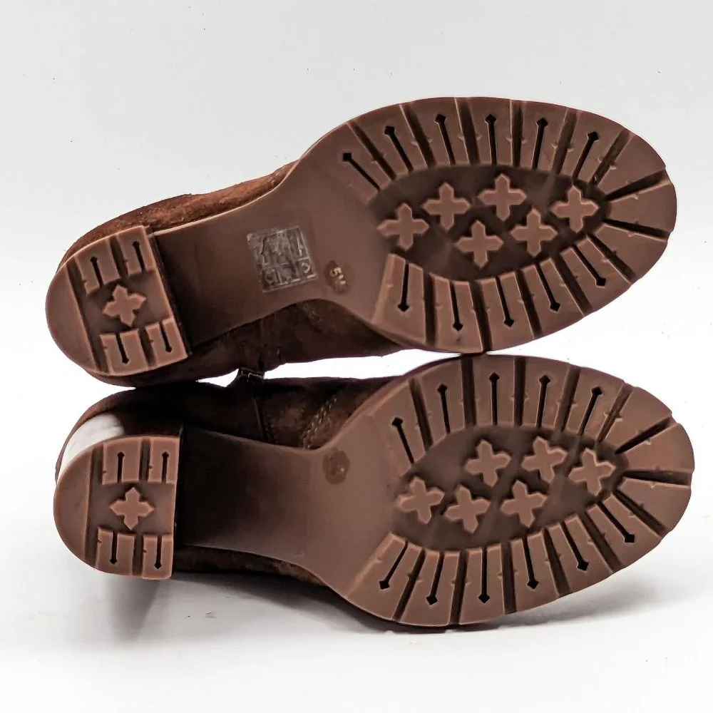 Tory Burch Women Sofia 85 Lug Sole T Logo Heeled Brown Suede Boots size 5 - Picture 3 of 11